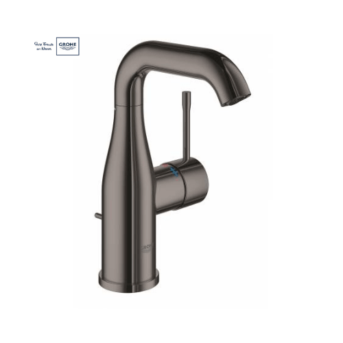 Смеситель для раковины GROHE Essence с донным клапаном и средним изливом, темный графит глянец 